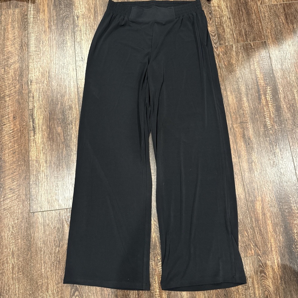 iman global chic Black Flowy Casual Elastic Waist Travel Comfy Pants Size MED